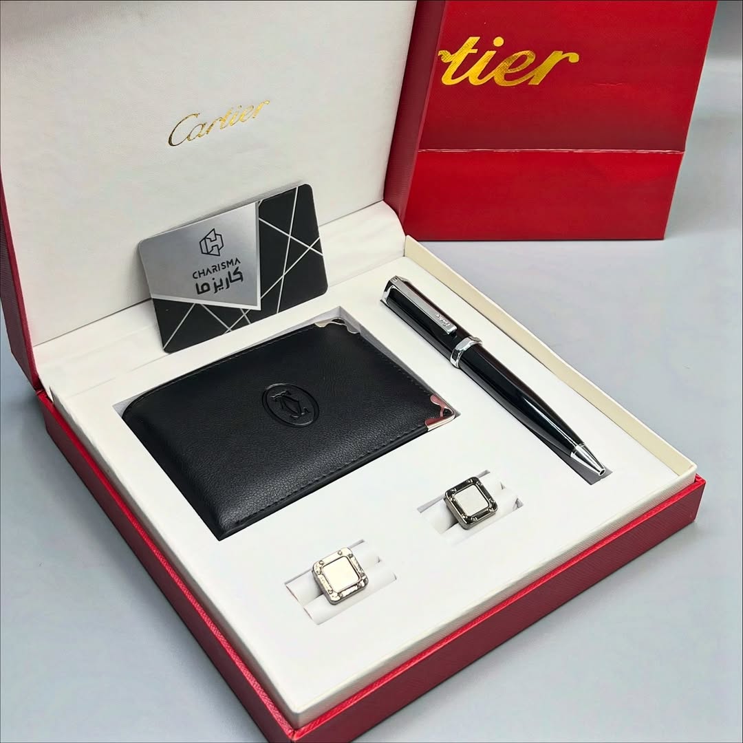 ست کادویی لاکچری کیف پول و خودکار و دکمه سر دست کارتیر / کارتیه