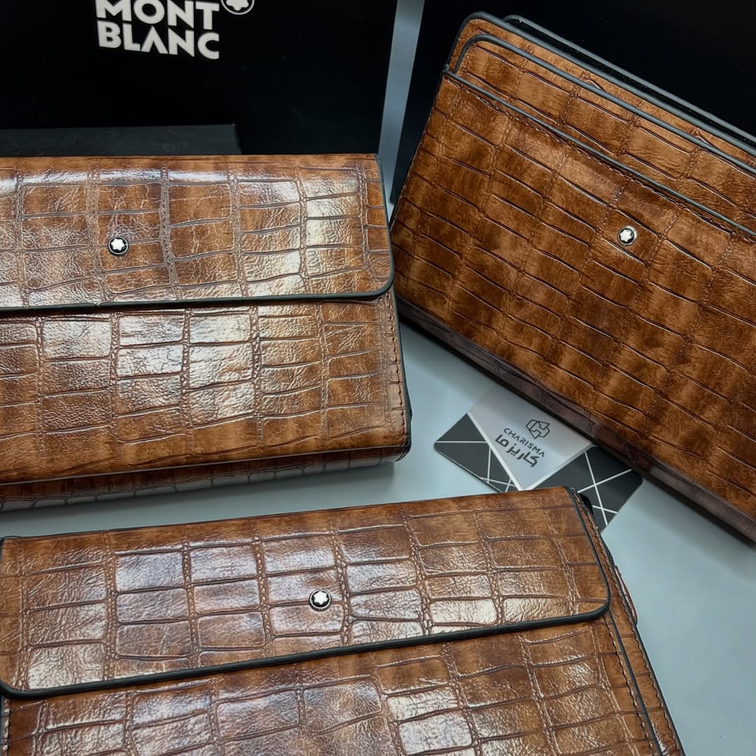 کیف دستی چرم گاوی عسلی مون بلان مسترکوالیتی