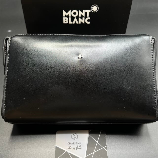کیف دستی مدارکی مون بلان چرم مشکی ساده مستر وارداتی قفل دار
