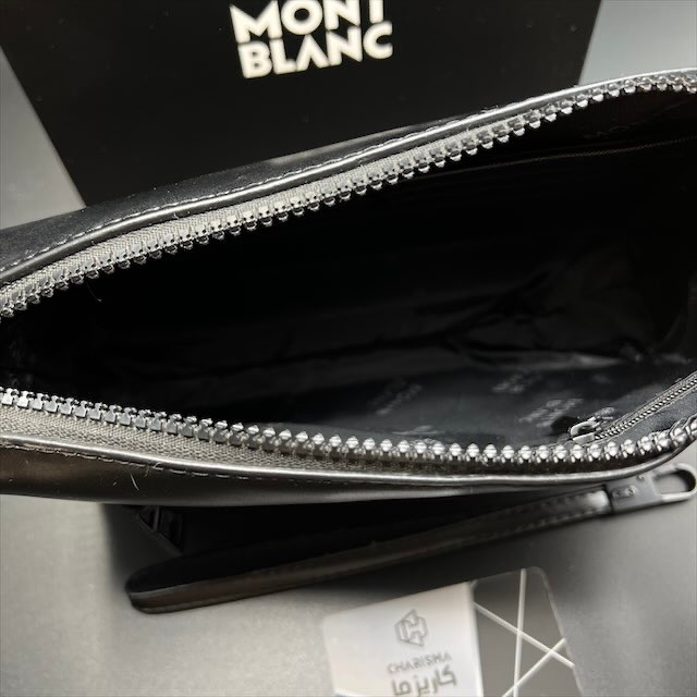 کیف دستی مدارکی مون بلان چرم مشکی ساده مستر وارداتی قفل دار